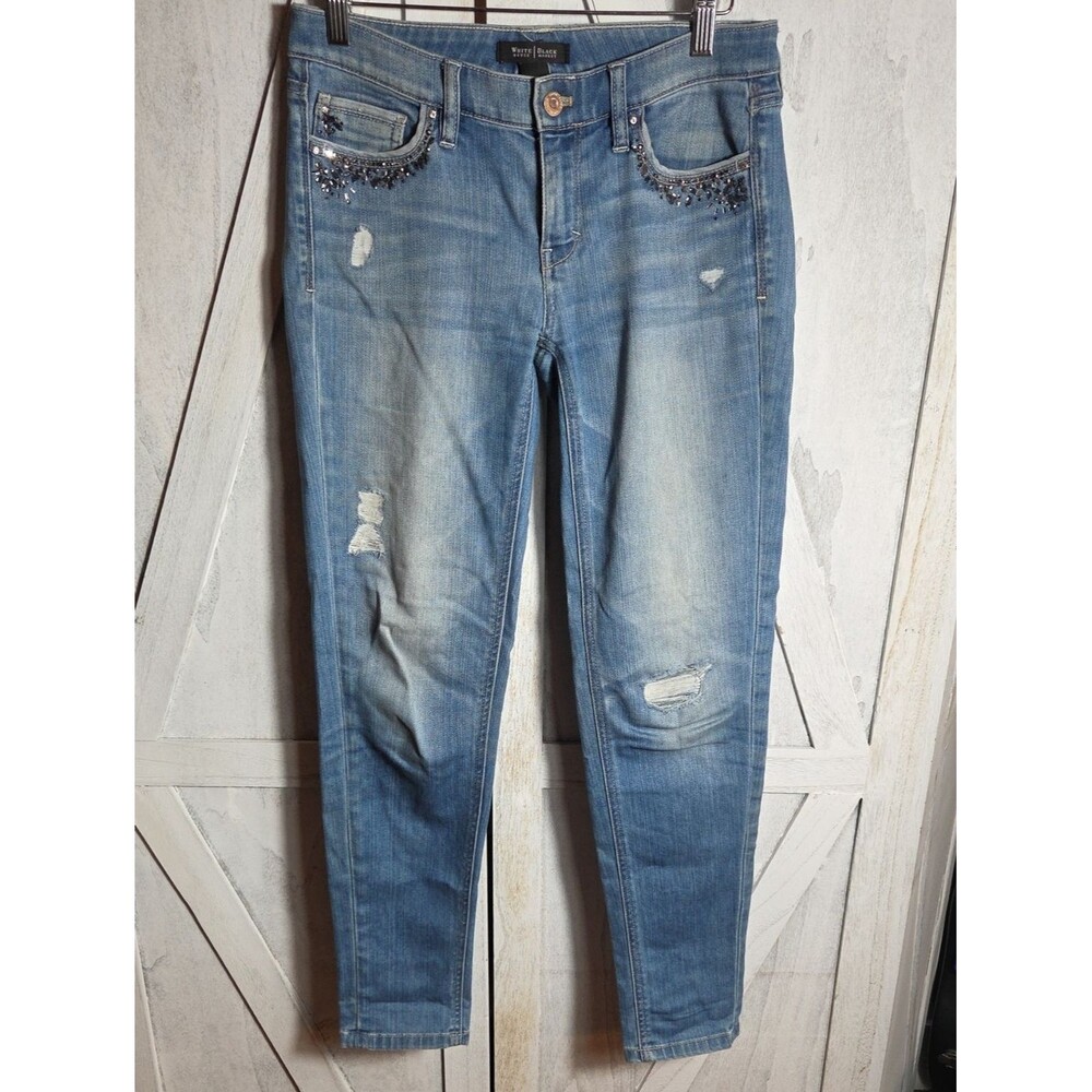 White House Black Market Distressed Rhinestone Jeans Size 0